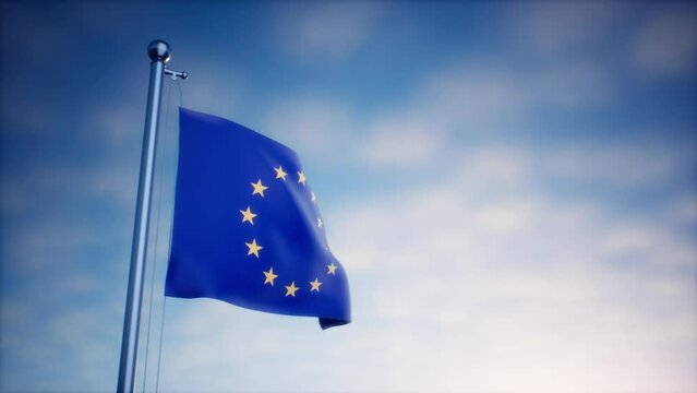 United Europe 3d animation waving flag for background news web and media. High quality 4k footage