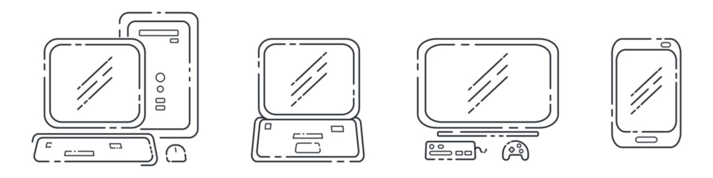 Vetor de aparelhos eletr&ocirc;nicos em linhas.
