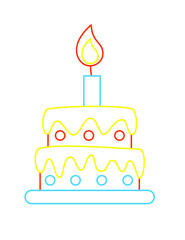 Coloring book of cute cake with candles on white background
