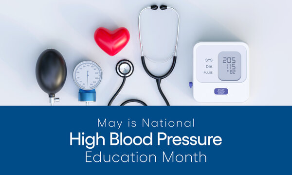 National High Blood pressure (HBP) education month is observed every year in May. it is also called hypertension. 3D Rendering