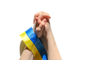Ukraine war, we stand Ukraine War Ukraine and Russia. The flag of Ukraine and the symbol of victory. Freedom and text Pray for Ukraine.Military conflict in Ukraine and dove peace flag