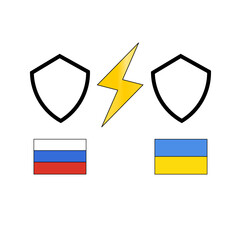 Russia versus Ukraine war. Flag of Russian Federation and Ukraine. Conflict between Russia and Ukraine. Armed clash and battle concept.