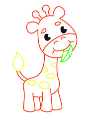 Coloring book of cute giraffe on white background 