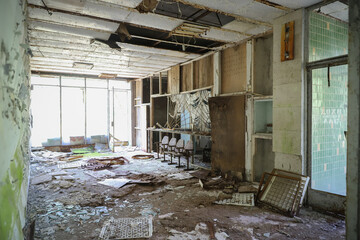 Fototapeta na wymiar Cinema Building in Pripyat Town in Chernobyl Exclusion Zone, Ukraine