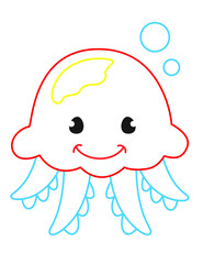 Coloring book of cute jellyfish on white background 