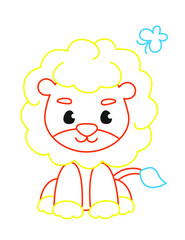 Fototapeta premium Coloring book of cute lion on white background 