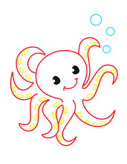 Coloring book of cute octopuson white background 