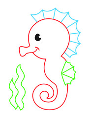 Coloring book of cute  sea Horse white background 