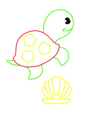 Coloring book of cute sea turtle white background 