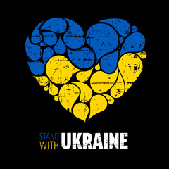 Support Ukraine conceptual illustration badge template with heart on black