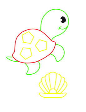 Coloring book of cute sea turtle white background 