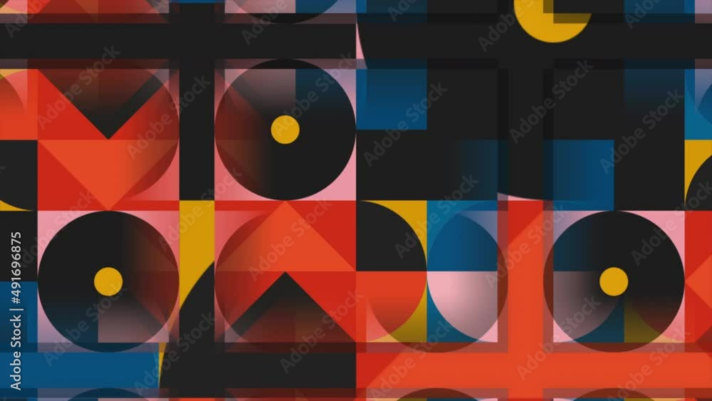 Poster colorful geometric pattern with moving figures in square. motion. beautiful colorful pattern of geom