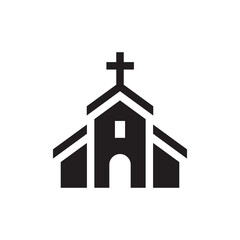 Christian church house classic icon in black color. Landmark location symbol for map. - 491696888