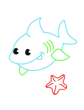 Coloring book of cute  shark white background 