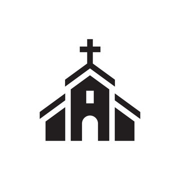 Christian church house classic icon in black color. Landmark location symbol for map.