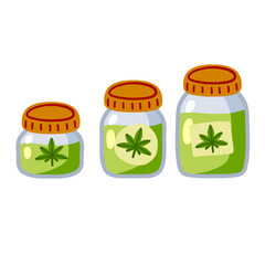 Jar of hemp oil. Marijuana ointment. Skin care and natural cosmetics.