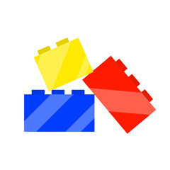 Bright cubes constructor. Red, blue and yellow geometric square shape.