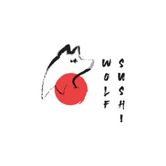 Wolf sushi. Logo template.