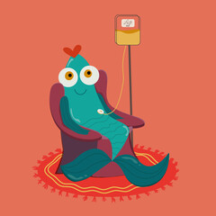 Funny picture of a fish that donates fish oil.