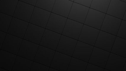 3d rendering of dark background image with slanting geometric square structures in black and gray tones lightened by a light source positioned above it