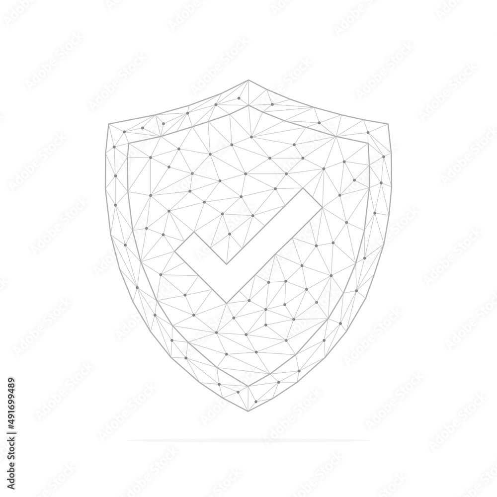 Poster low polygonal security guard shield with check mark gray symbol. antivirus sign with connection dots
