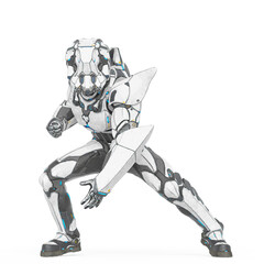 Obraz premium man in an armored nano tech suit is doing a super hero stance pose