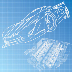 Sports Car Sketch Blueprint