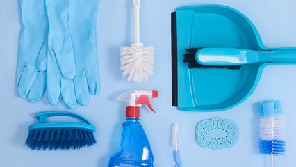 Creative pattern and layout with zero waste domestic cleaning tools. Flat lay minimal concept