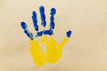 Handprint in the colors of the Ukrainian flag.