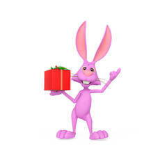 rabbit cartoon is happy and holding a gift or present