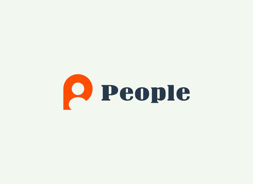 Abstract Letter P People Logo. Yellow Geometric Shape Human Symbol Negative Space Insid isolated one white background. Usable for Business and Teamwork Logos. Flat Vector Logo Design Template Element