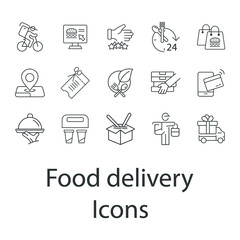 Food delivery icons set . Food delivery pack symbol vector elements for infographic web