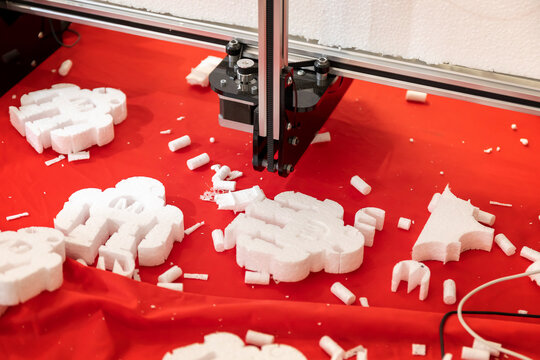 Polystyrene Cutter Plotter. The cutter is a plotter that uses the hot wire technique for cutting polystyrene. It creates shapes starting from images and silhouettes and is controlled by computer softw