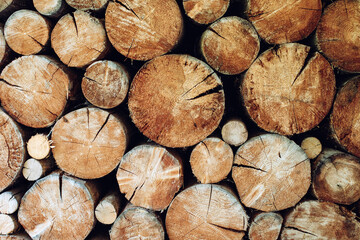 Stacking Wooden Logs for home heating. Background