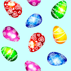 Happy Easter background. Seamless pattern. Painted colorful eggs.