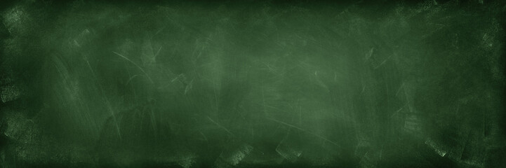Chalk rubbed out on green chalkboard wide banner background
