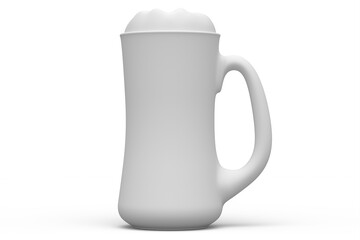 Frosty glass of fresh draft beer isolated on a white monochrome background.