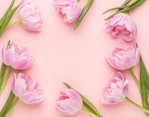Obraz na płótnie Canvas Pink tulip flowers on pastel background.