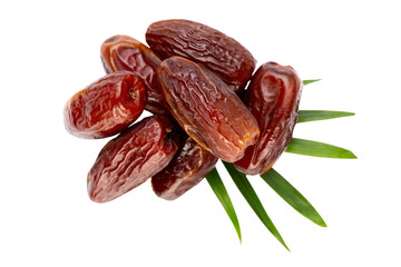 Dry dates isolated on white background. Top view. Flat lay pattern.