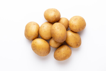 Potatoes isolated on white background. Flat lay. Top view.