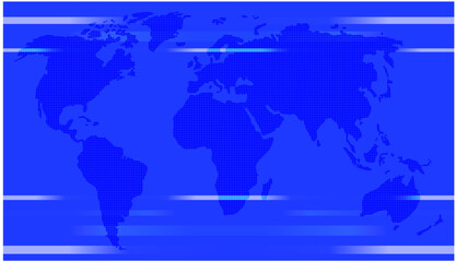 Abstract computer graphic blue world map of blue round dots and white bands. Vector illustration.