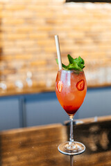 Ice cold strawberry mohito drink