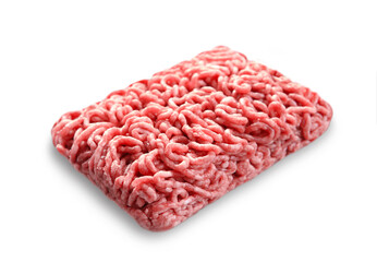 Minced meat, ground beef isolated on white background. Raw food.