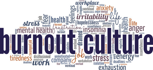 Burnout Culture conceptual vector illustration word cloud isolated on white background.