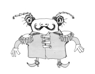 Beetle insect in old military uniform. Cartoon character.Little hussar.