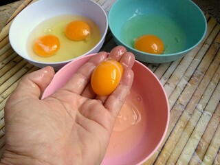 egg yolk in the hand 