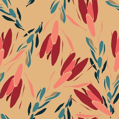 Line exotic abstract flowers illustration pattern. Contemporary floral seamless pattern. Fashionable template for design. Abstract floral pattern.