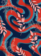 Abstract background in the paper cut style with pink plant
