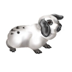 watercolor realistic black and white rabbit. Illustration of a bunny. oar-eared breed