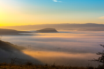 Landscape with morning fog